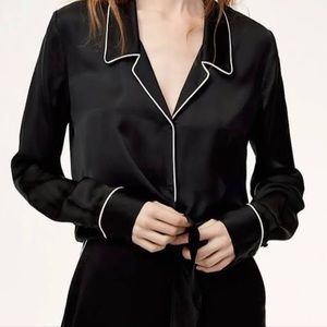 Aritzia Wilfred tie front blouse satin